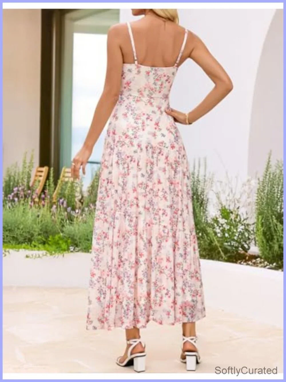 Mesh Floral Sleeveless Spaghetti Strap Cowl Neck Maxi Dress with Lining